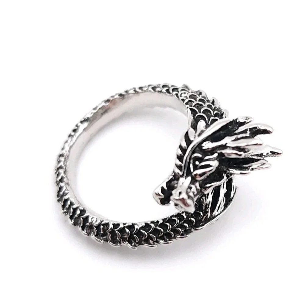 Dragon Head Ring Silver Plated Adjustable Gothic Fantasy Artistic Jewelry